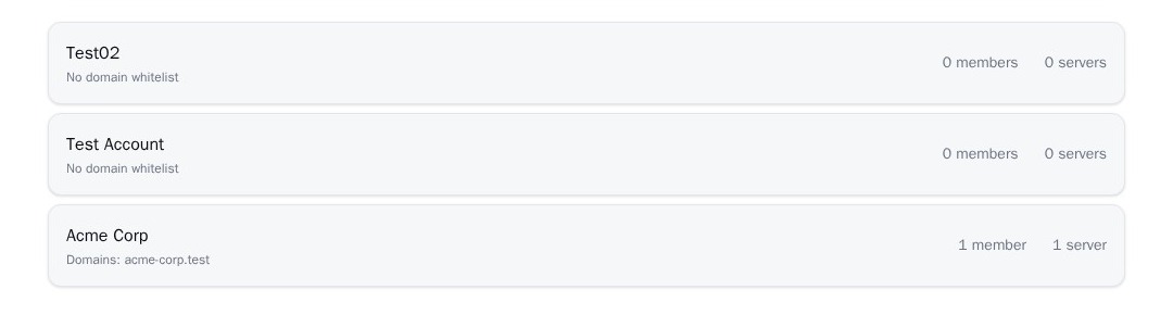 The SuperCognit clients page listing client companies with their member and server counts.